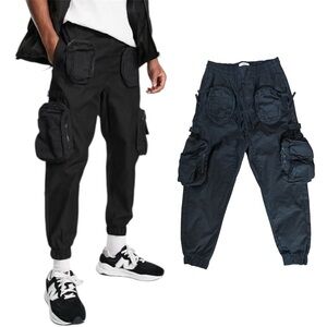 Bershka ASOS Men's Black Pocketed Elastic Cargo Pants
